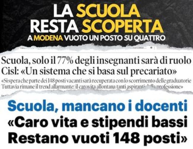 MODENA, ASSEGNATI 512 DOCENTI DI RUOLO. RESTANO SCOPERTI 148 POSTI