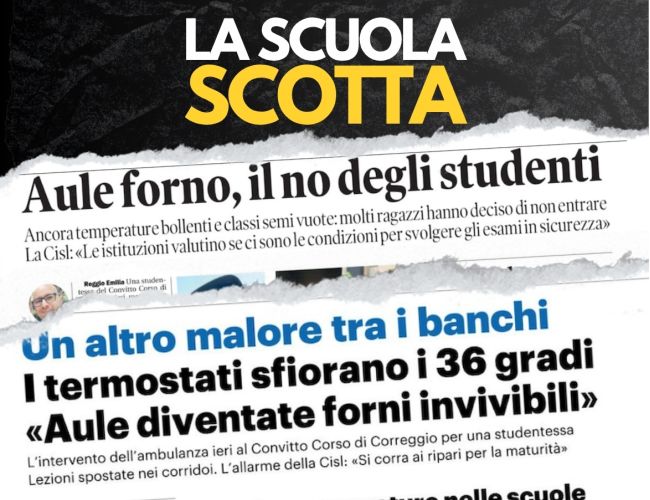 AULE CON 34 GRADI, CORRIDOI TRASFORMATI IN CLASSI, UN MALORE “SITUAZIONE GRAVE. PER GLI ESAMI UN PIANO CON PROTEZIONE CIVILE”