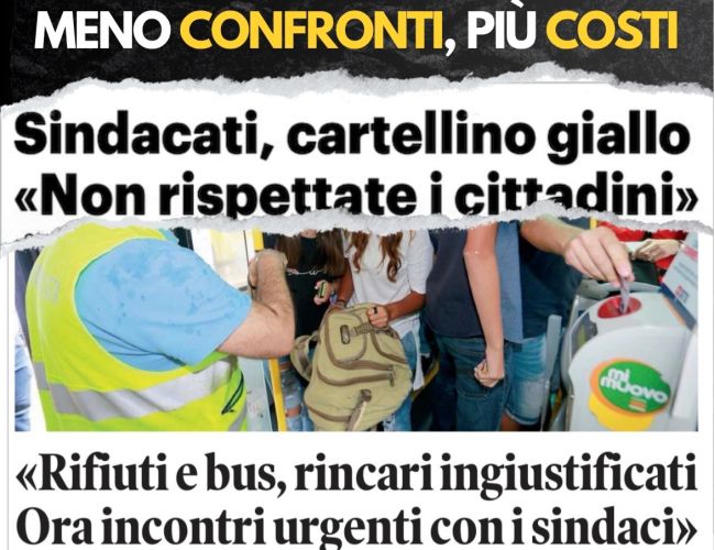 AUMENTO TARIFFE TARI E SETA: CITTADINI MODENESI SOTTO PRESSIONE. PER CGIL, CISL E UIL METODO E MERITO DA CARTELLINO GIALLO