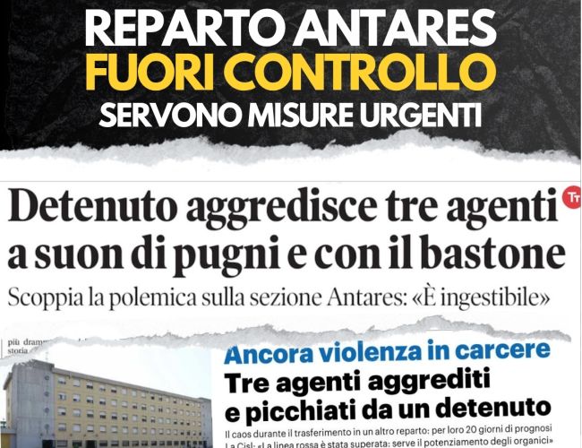 CARCERE DI REGGIO, TRE AGENTI PICCHIATI E AGGREDITI CON UN PUNTERUOLO. “REPARTO ANTARES FUORI CONTROLLO, SERVONO MISURE URGENTI”