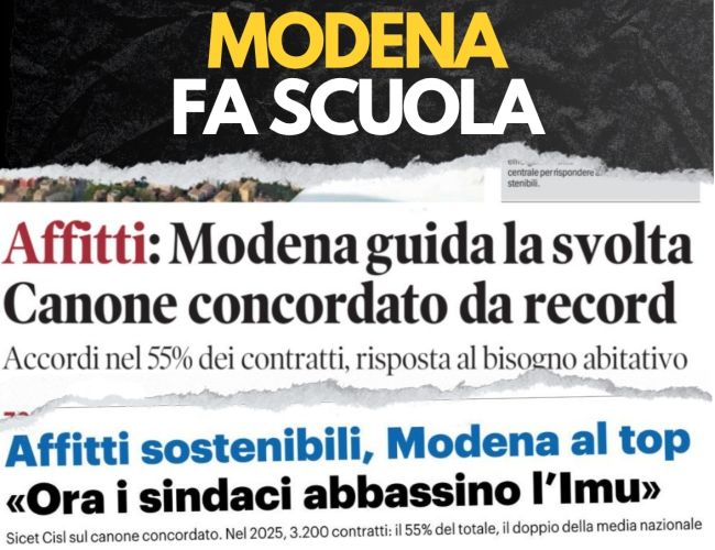AFFITTI SOSTENIBILI, MODENA DOPPIA IL RESTO D’ITALIA.  È TREND CANONE CONCORDATO, ORA PIACE AI PROPRIETARI