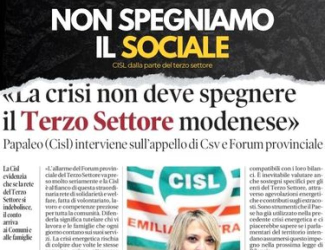 CARO ENERGIA, PAPALEO: “LA CRISI NON DEVE SPEGNERE IL TERZO SETTORE”