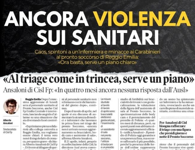 REGGIO, ENNESIMA AGGRESSIONE AI SANITARI. «ORA BASTA, SERVE UN PIANO CON TEMPI CERTI»