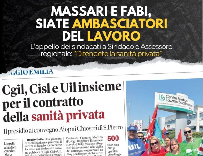 APPELLO A MASSARI E FABI: “SIATE AMBASCIATORI DEL LAVORO, DIFENDETE I PROFESSIONISTI DELLA SANITÀ PRIVATA”