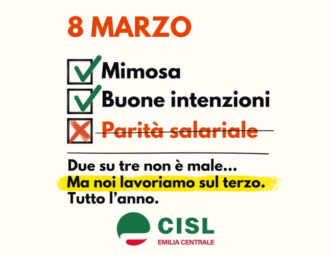 8 MARZO, IL MESSAGGIO DI CISL EMILIA CENTRALE