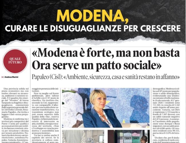“MODENA È FORTE, MA NON BASTA ESSERE RICCHI SE AMBIENTE, SICUREZZA, CASA E SANITÀ RESTANO IN AFFANNO”
