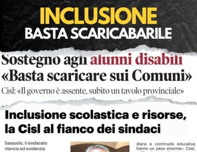 SOSTEGNO, CISL APPOGGIA I COMUNI DEL DISTRETTO: “ORA ANCHE A MODENA UN TAVOLO VERO SULL’INCLUSIONE”