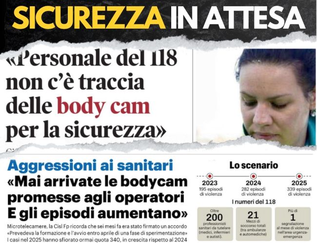 BODYCAM PER IL 118 “SEI MESI DOPO L’ACCORDO, AUSL È FERMA.  SULLA PELLE DEI SOCCORRITORI NON SI FA MELINA”