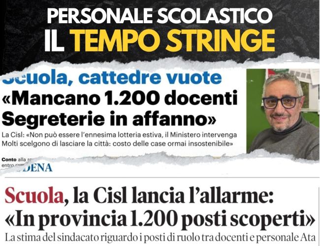 SCUOLA, A MODENA CACCIA A OLTRE 1.200 TRA DOCENTI E ATA DI RUOLO. TROPPI TRASFERIMENTI, SPIA DI UN COSTO ECCESSIVO DELLA VITA”
