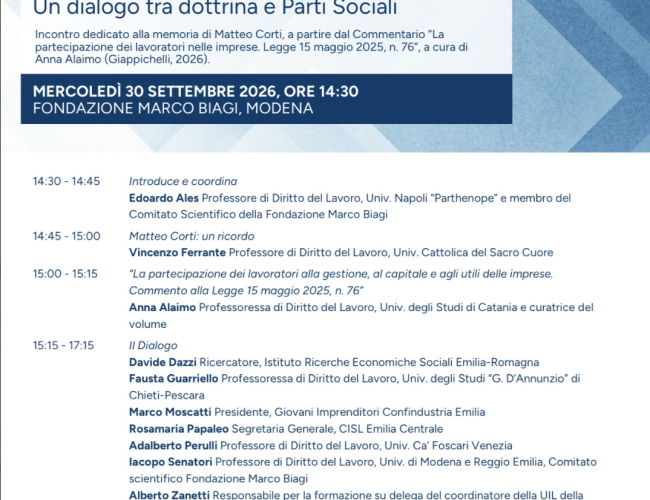 LA PARTECIPAZIONE DEI LAVORATORI TRA LEGGE E CONTRATTAZIONE: CISL EMILIA CENTRALE AL CONFRONTO