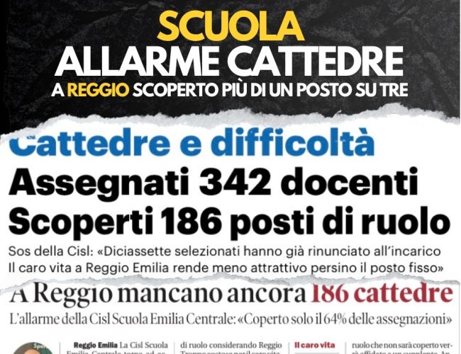 REGGIO, ASSEGNATI 342 DOCENTI DI RUOLO.  RESTANO SCOPERTI 186 POSTI