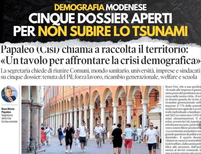 CROLLO DEMOGRAFICO, CISL CHIAMA LA PROVINCIA: “SUBITO UNA SITUATION ROOM PER NON SUBIRE LO TSUNAMI”