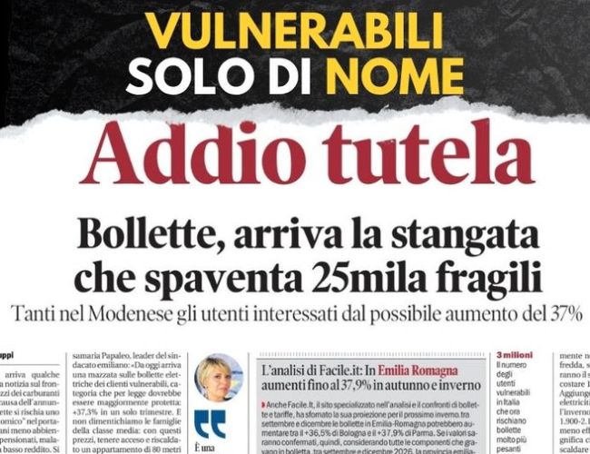 ENERGIA, PAPALEO: “VULNERABILI SOLO DI NOME. MAZZATA IN BOLLETTA PER 48 MILA UTENZE TRA MODENA E REGGIO”